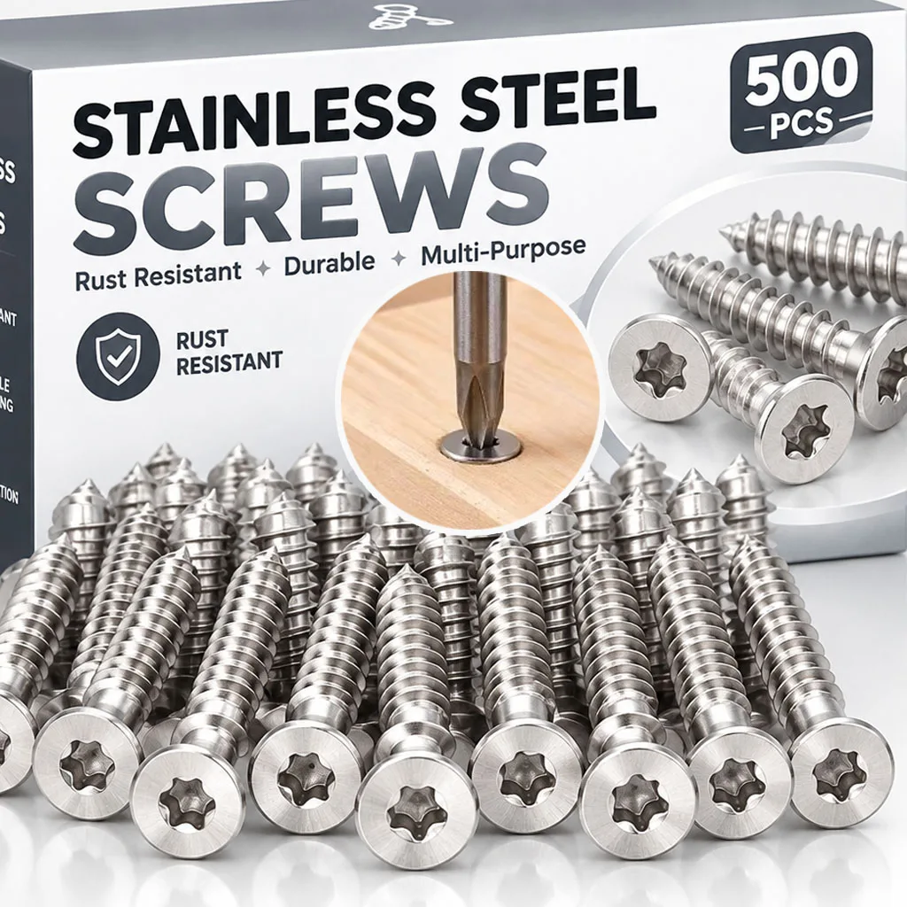 500pcs Flat Head Torx Drive Self Tapping Screw M3-M4 Corrosion Resistant Countersunk Star Drive Head Screws Hardware Fastener
