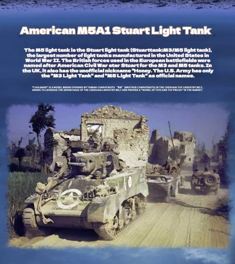 Nieuwe Militaire Professionele Afstandsbediening Tank Kubingke Amerikaanse Stuart M5a1 Gesimuleerd Speelgoed Model Afstandsbediening Kinderspeelgoed