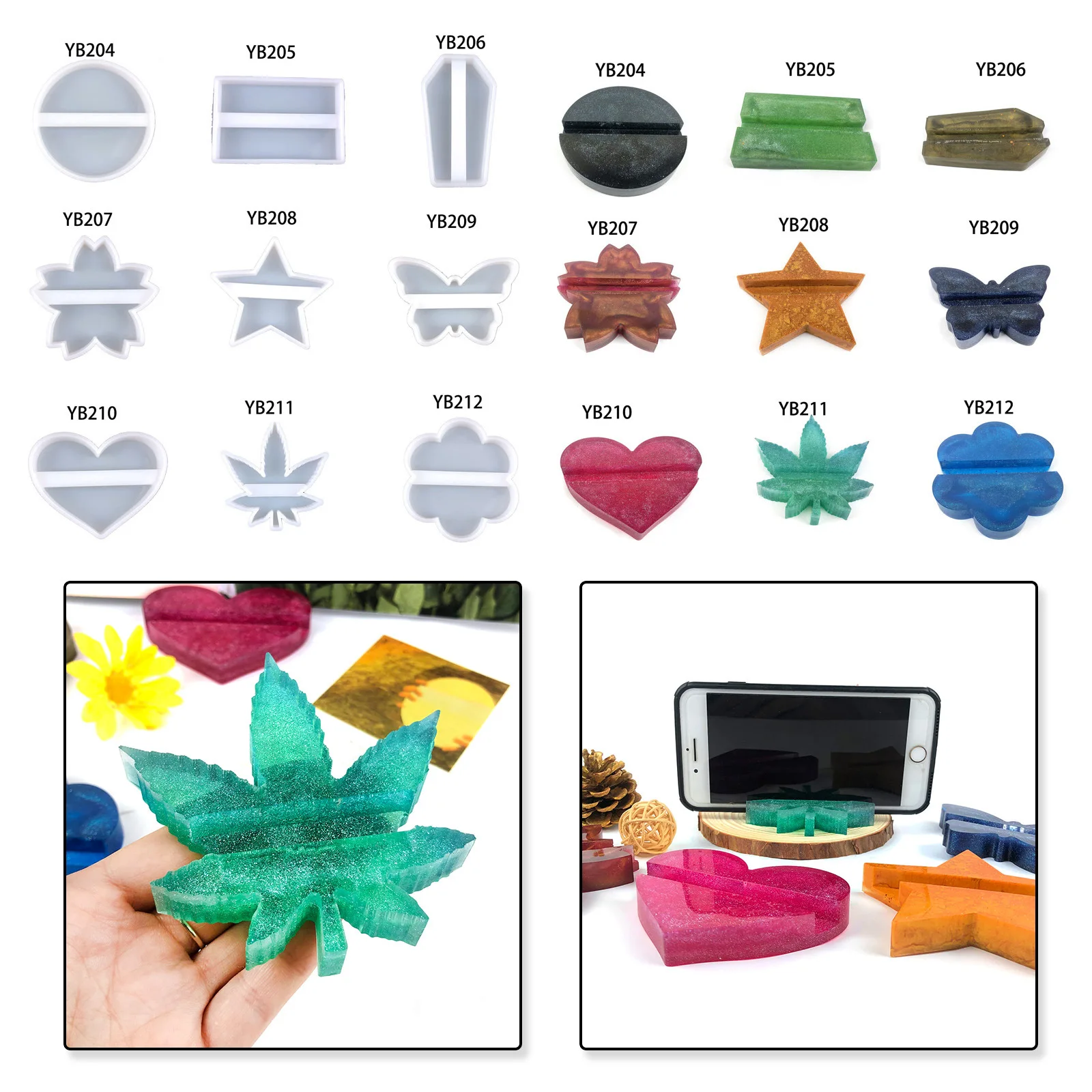 DIY Resin Phone Stand Silicone Mold Cement Business Card Holder Terrazzo Cement Mold Homemade Cellphone Holder for iPhone