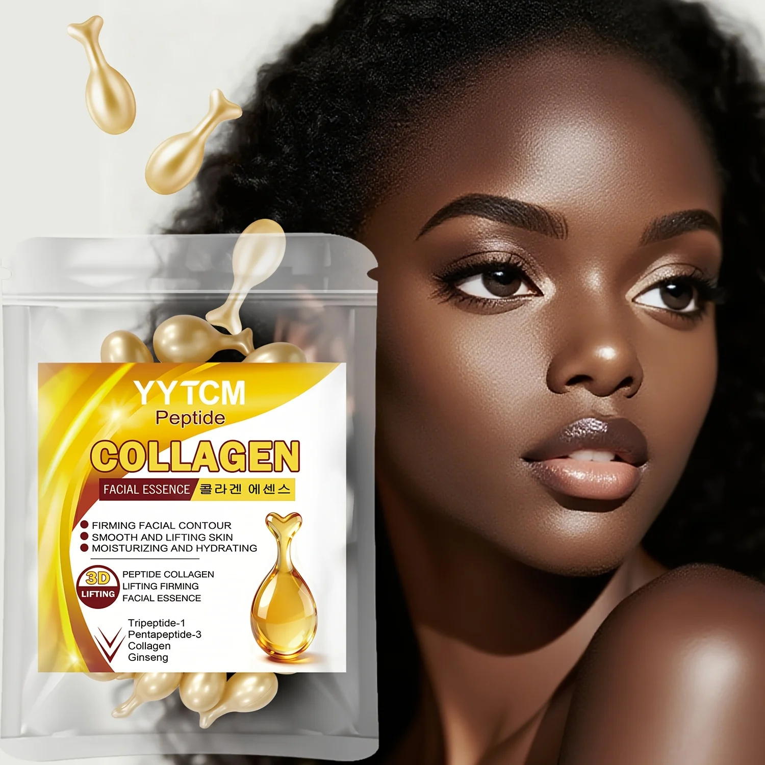Polypeptide Collagen Essence Capsules, Moisturizing and Firming Essence, Smooths Skin, Contains Squalane, Fullerene, Ginseng Extract, Deep Hydration (0.34Gx30 Capsules)/Bag