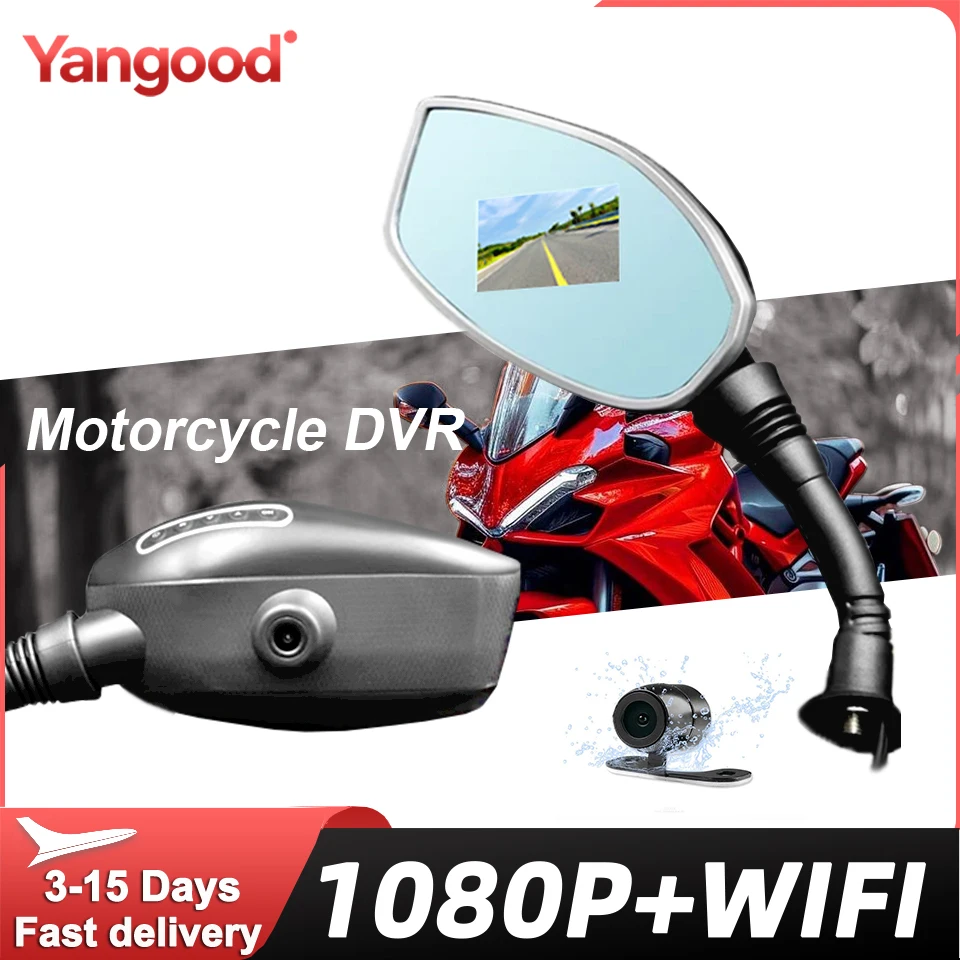Yangood 1080P Motorcycle Dvr Mirrors Motorcycle Dash Cam With WI-FI Video Recorder Support Dual Lens Rear Camera for Motorcycle