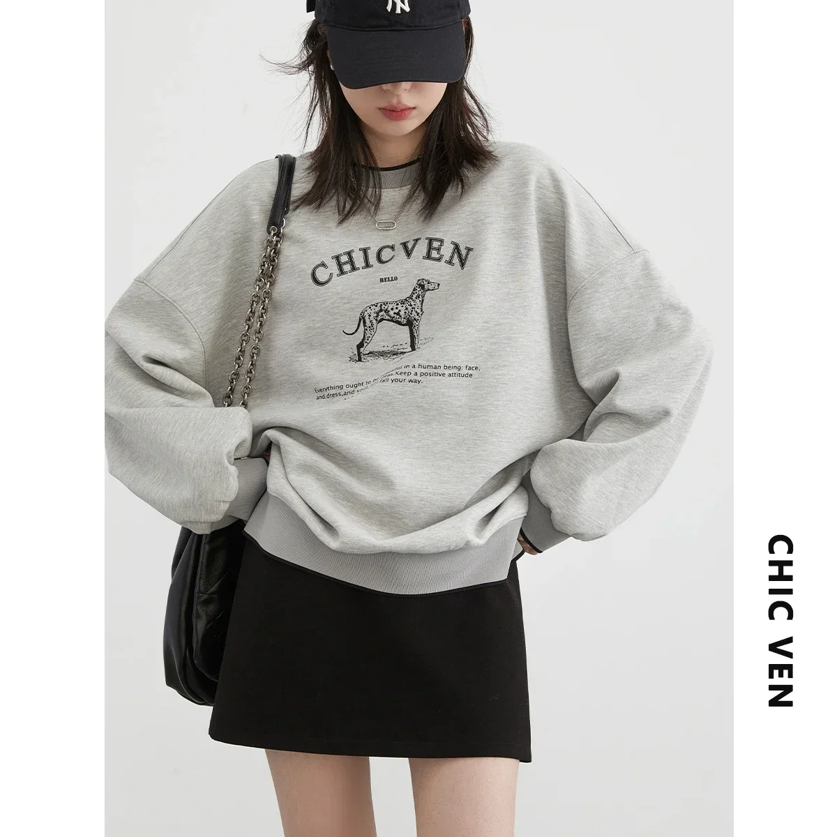 CHIC VEN Women T-Shirts Streetwear Loose Casual New O Neck Letter Print Female Tops Long Sleeved Pullover Tee Spring Autumn 2024