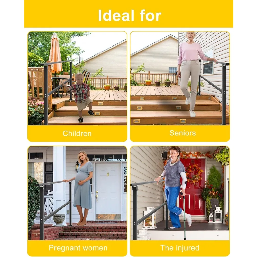 مجموعة درابزين الدرج الخارجية القابلة للتعديل لـ 1-3 خطوات، درابزين من الحديد المطاوع 40 × 36، حل درابزين اليد الخارجية للشرفة #5