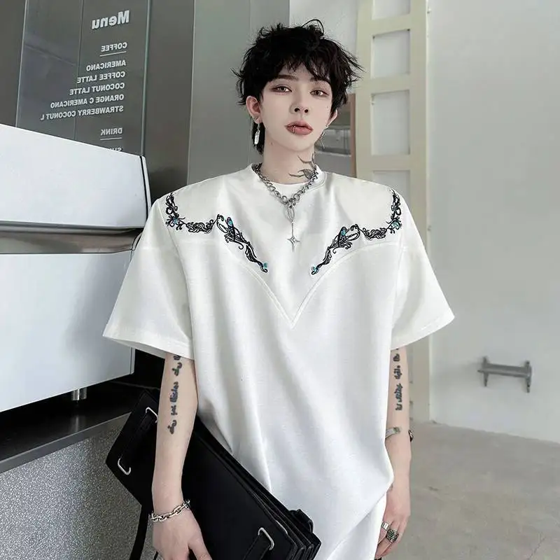LUZHEN Sleeve Pad 2026 Shoulder Summer Short Embroidery Pattern T-shirt Men's Fashion Handsome Streetwear Round Neck Tops JY8460
