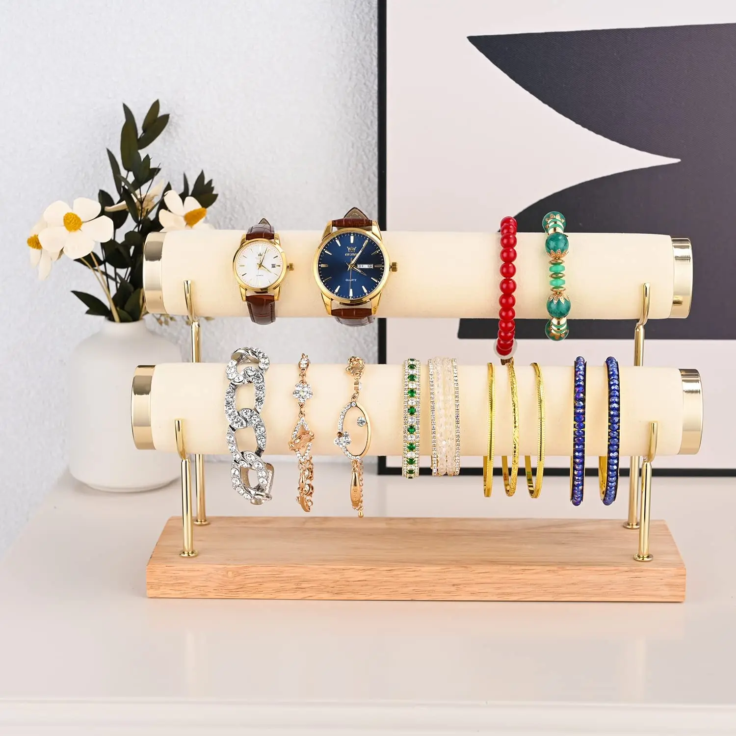 Bangle Display Holder with T-bar Two Tier Bracelet Stand Storage Towers for Jewelry Organization