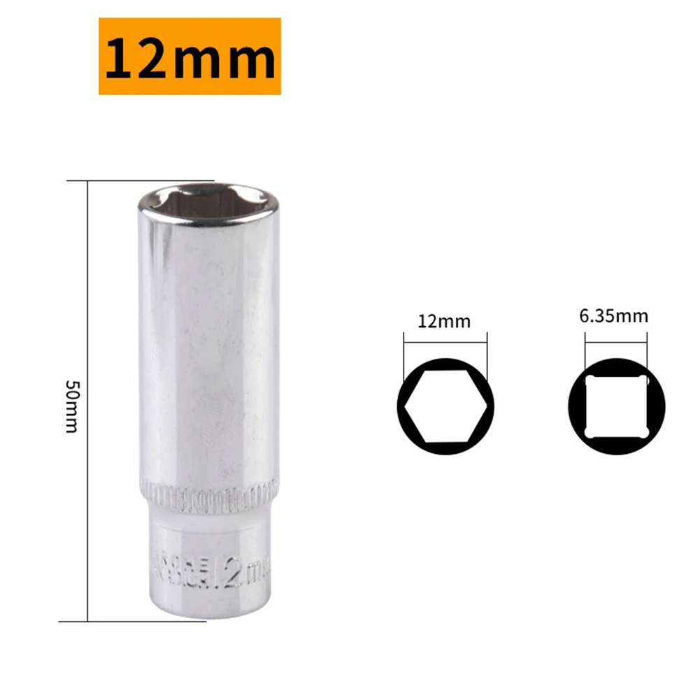 1/4 Zoll Steckschlüsseladapter, 4 mm-14 mm, Sechskant-Steckschlüsselkopf aus Chrom-Vanadium-Stahl für Ratschenschraubendreher, Silber, 50 mm Länge – Detail 12