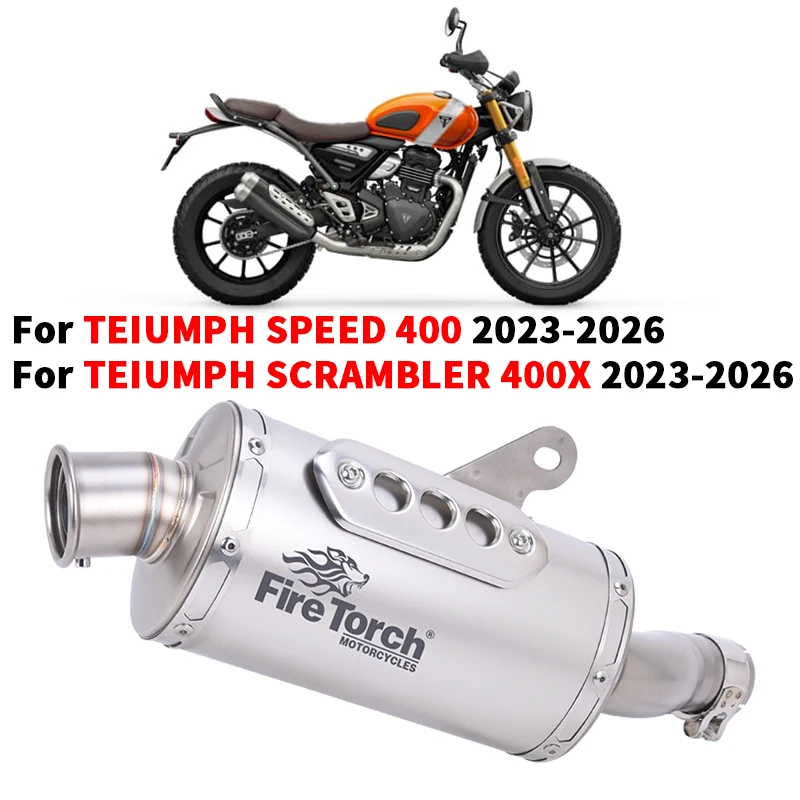 

Slip On For TEIUMPH SPEED 400 SCRAMBLER 400X 2023 2024 2025 2026 Motorcycle Exhaust System Escape Mid Link Pipe With Muffler