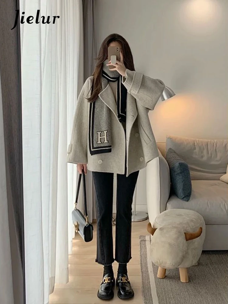 Jielur Winter neue einfarbige schlanke Frauen Trench süße Damen lose schicke Trench Frau koreanische einfache Basic Street Chic Top weiblich