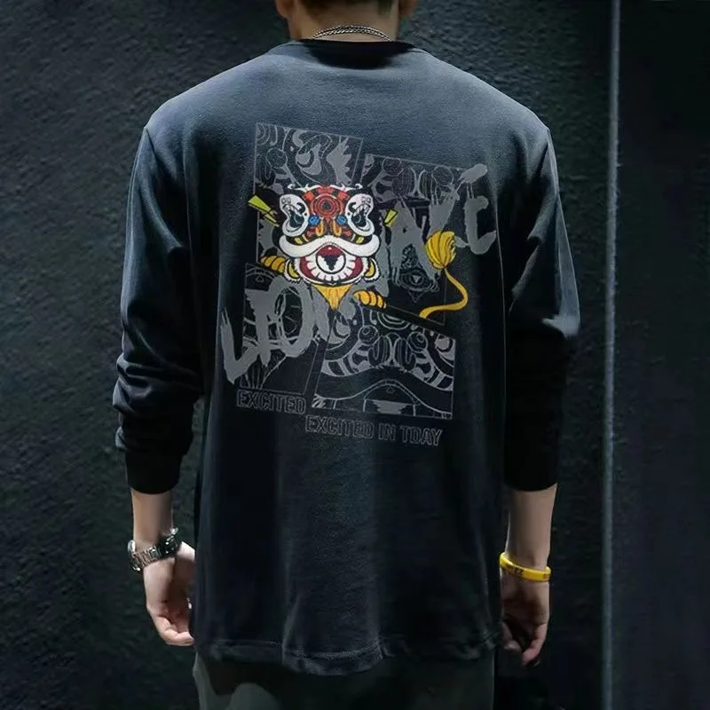 

Round Neck T Shirt for Men Baggy Tee Aesthetic Long Sleeve Clothing 2025 Original Sweatshirts Y2k Clothes Normal Man Pullovers