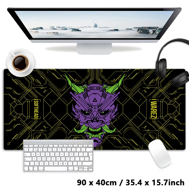 

900x400 XXL Science Fiction Oni Mouse Pad Demon Devil Mousepad Prajna Keyboard Carpet Desktop Mat For Office Computer Laptop