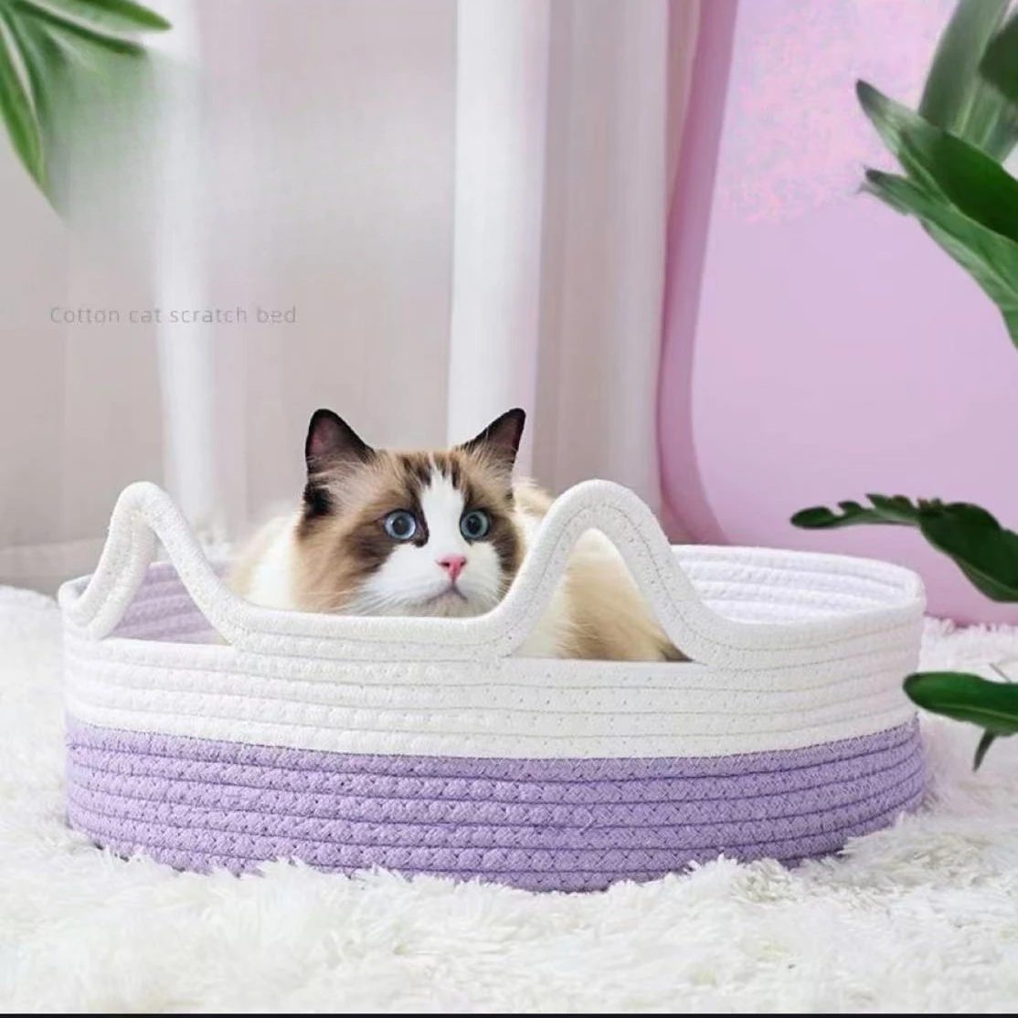 

Four Seasons Binaural Cat Scratching Mats Dog Sleeping Bed Mats Round Purple and White Cat Lying Cattery Pet House Kitten Mat