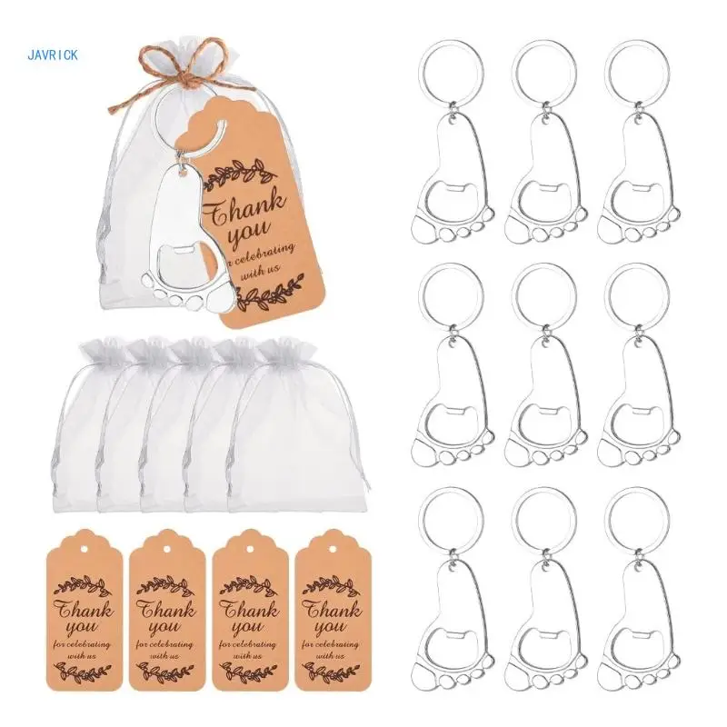 

10 Pcs Baby Footprint Shaped Bottle Opener Keychain Baby Shower Party Favor Souvenir Return Gifts for Guest