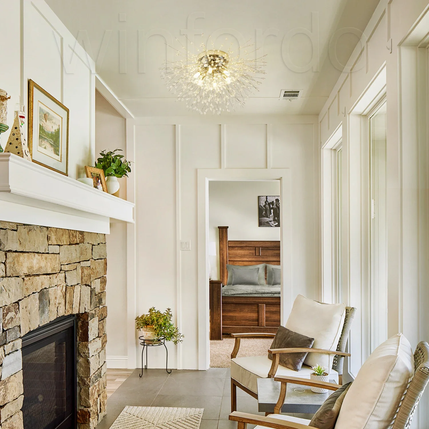 Winfordo Modern Crystal Flush Mount Ceiling Light Fixture 6-Light Ceiling Lamp for Bedroom Kitchen Hallway Entryway