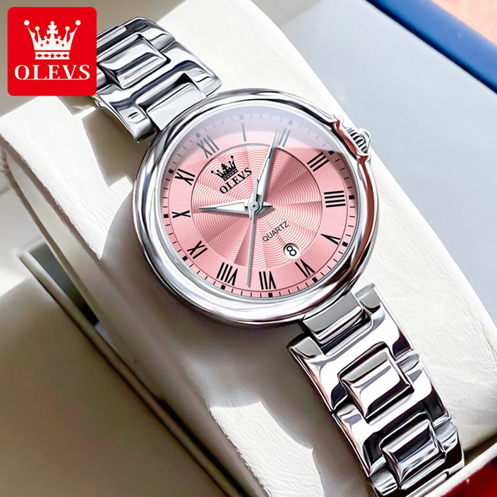 OLEVS 5608 Women's Watches Roman Scale Ladies Wristwatch Fashion Elegant Retro Waterproof Stainless Steel Quartz Watch for Woman