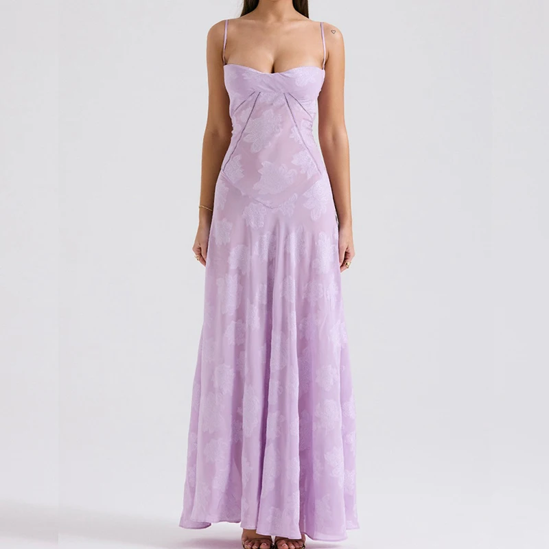 2024Sleeveless Lace Dress with Embroidered, Slim Long Dress, Sexy Off Shoulder, High Waist Banquet Dress, Spring and Summer Holi
