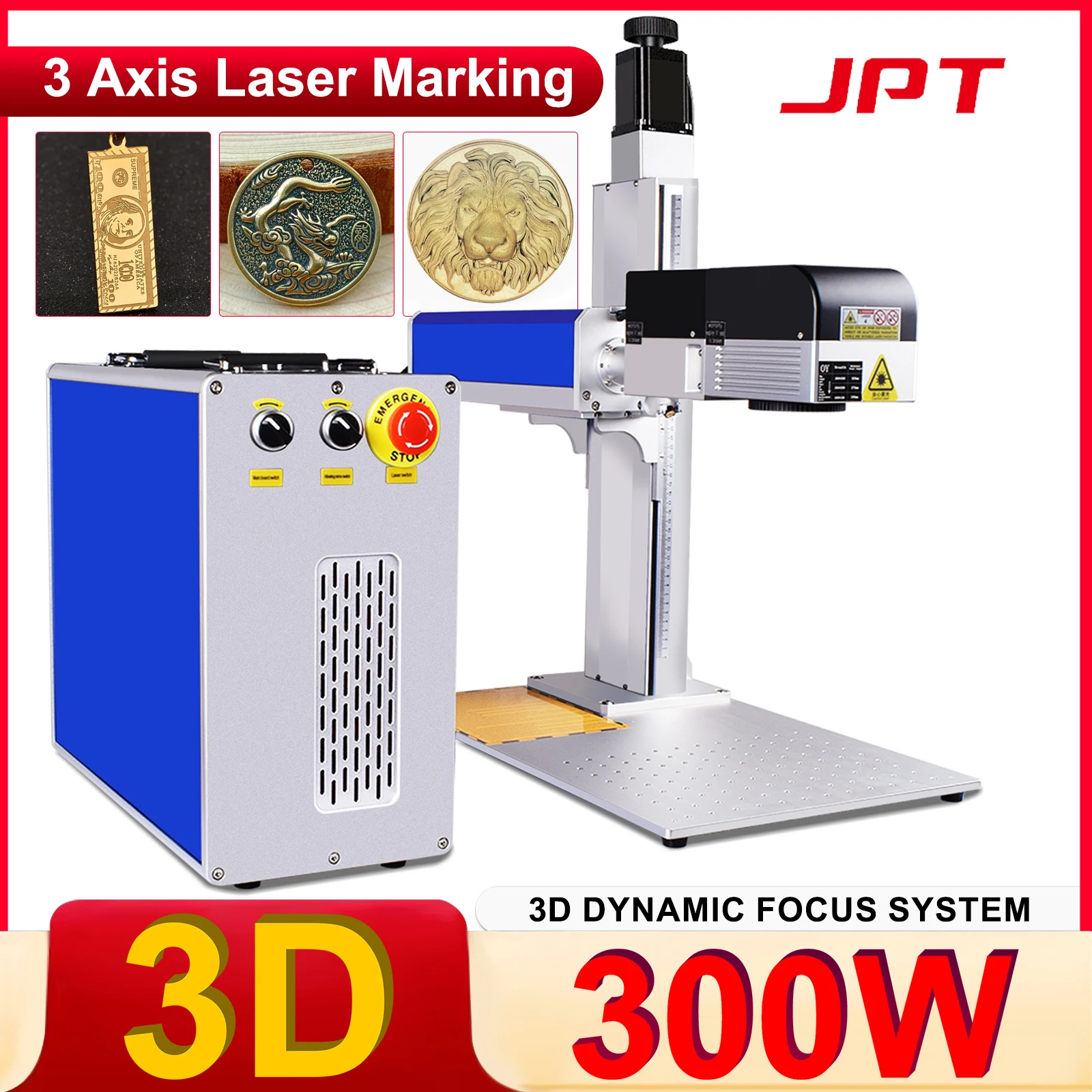 

3D-лазерный маркировочный станок JPT 300W для глубокой гравировки по металлу, пластику, ювелирным изделиям, 3D-изогнутой и неровной маркировки, лазерная резка
