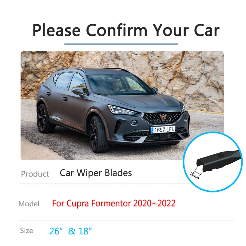 Car Wiper Blades Front for Cupra Formentor 2020 2021 2022 VZ5 Window Windshield Windscreen Cleaning Rubber Auto Accessories 2PCS