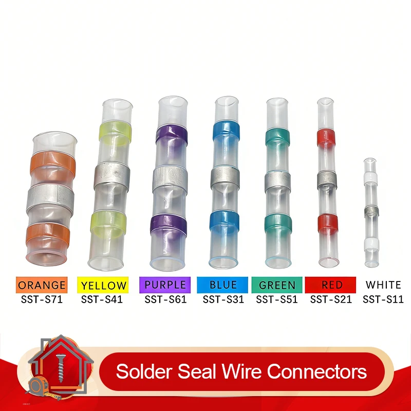 50 - 500pcs Solder Seal  Wire Connectors 3:1 Heat Shrink Butt Crimp Terminals Waterproof Electrical Cable Splice Connector