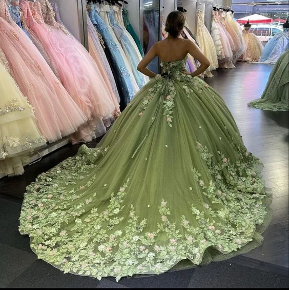 ANGELSBRIDEP Olive Green Quinceanera Dresses Sweet 16 17 Birthday Party Gowns Applique Ruffles Tulle Princess Vestido De 15 Anos