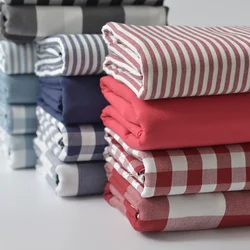 Vintage Thick Polyester Yarn Dyed Plaid Stripe Fabric Sewing Tablecloth Pillow Case Curtains DIY Decorative Home Telas 50X150cm