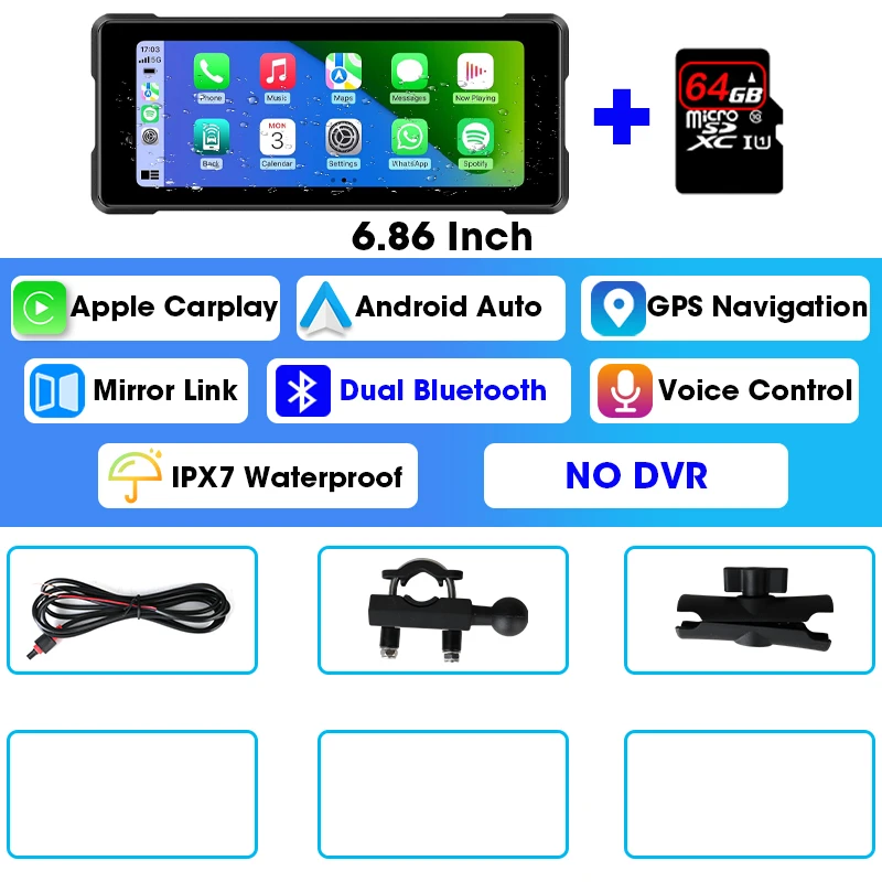 JMCQ 6.86 ''Motorfiets DVR GPS Navigatie Draadloze Carplay Android Auto Dash Cam IP67 Waterdichte Dual Bluetooth Moto Monitor