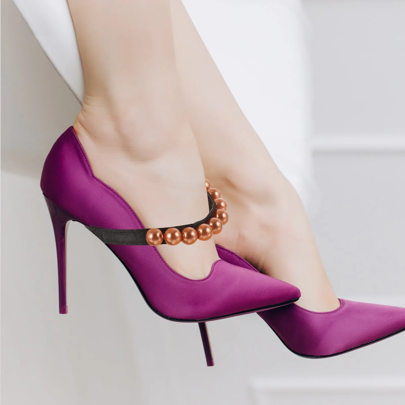 

2 шт. эластичные ремни для обуви с жемчугом, противоскользящие ремни на каблуке для обуви на высоком каблуке, удобный удлинитель ремня для танцевальной обуви