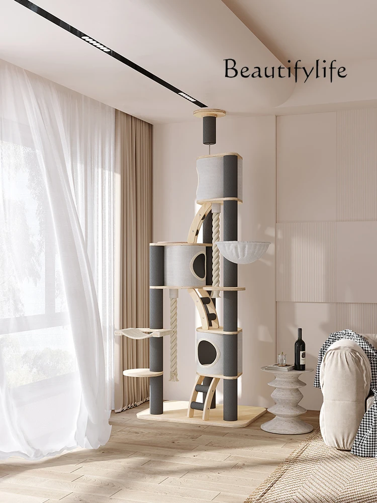 Cave cat climbing frame Solid wood cat nest Cat tree integrated Tongtian pillar Space capsule Super large jumping platform shelf