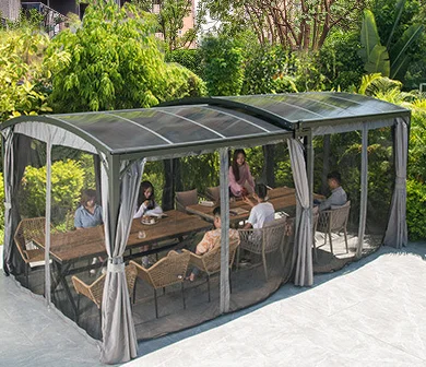 Heavy-Duty PVC Gazebo Pergola With PC Top Curtain Screen Waterproof Outdoor Carport Extensionable Backyard Feature Easy Assembly