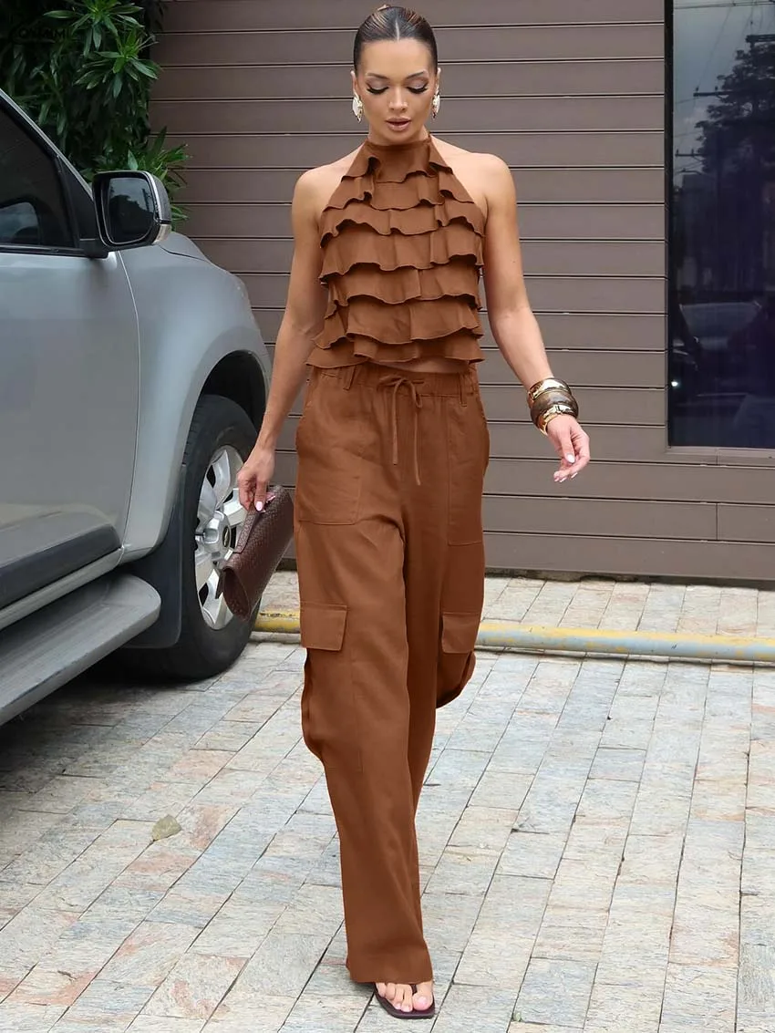 Oymimi موضة النبيذ الأحمر القطن 2 قطعة مجموعة للمرأة عادية الرسن الرقبة تكدرت مفتوحة الظهر الدانتيل متابعة القمم و الرباط فستان أطفال مع سروال داخلي