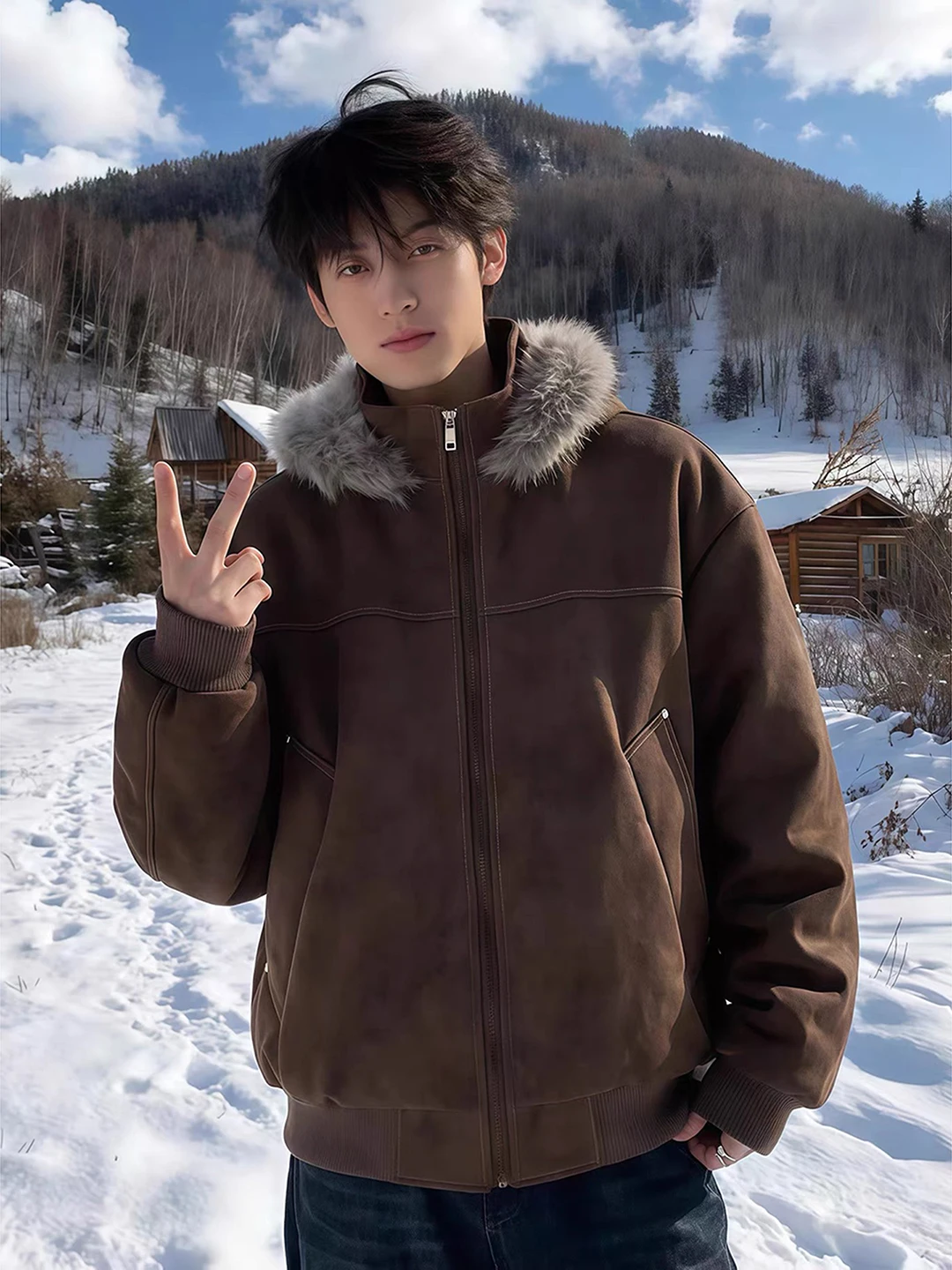 

Мужская зимняя утепленная куртка из искусственной кожи с капюшоном, молодежная, модная, с застежкой-молнией, длинная, в стиле Cleanfit