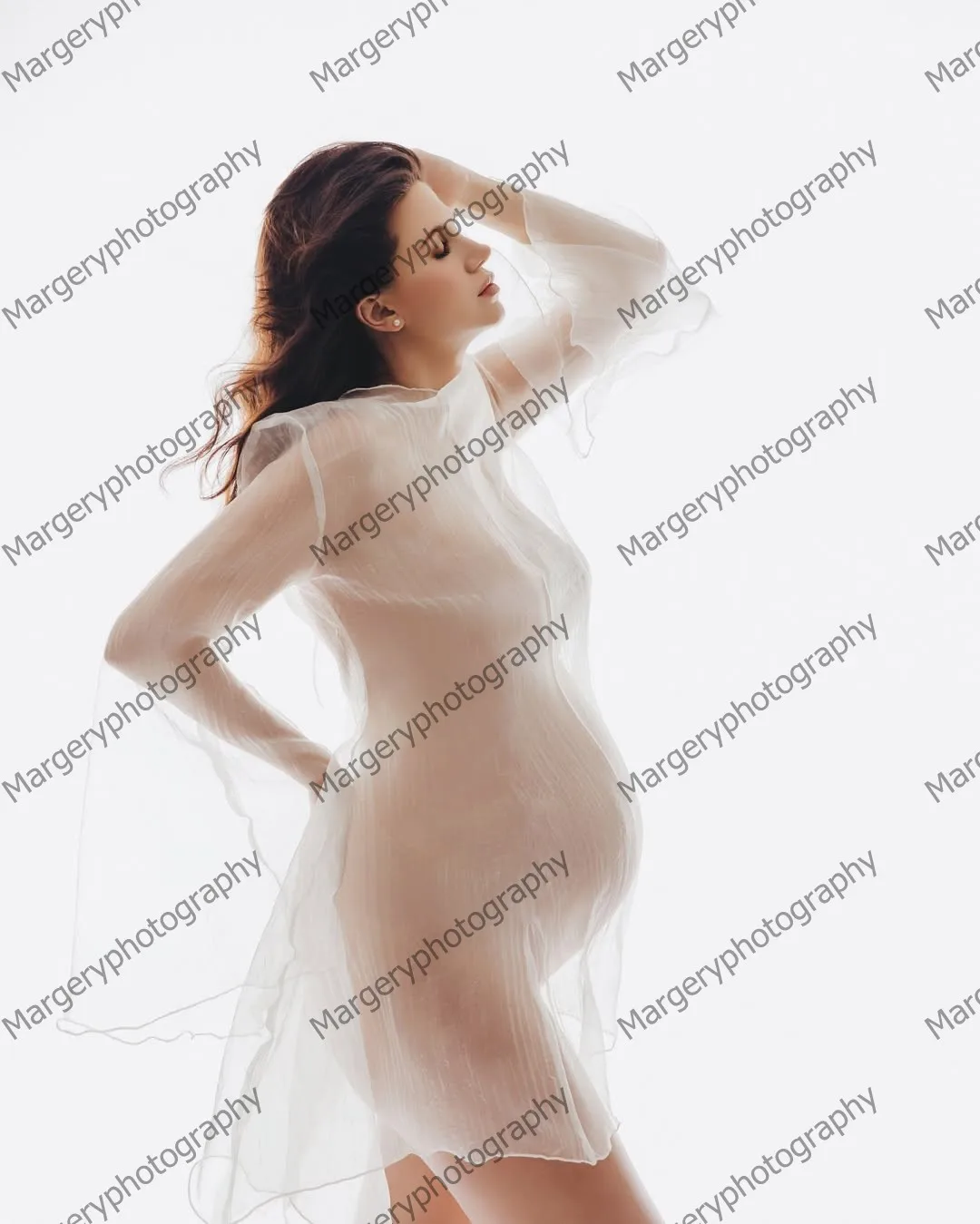 فستان حمل فريد من نوعه شفاف مكشكش للنساء بقماش شفاف فساتين قصيرة للتصوير الفوتوغرافي أنيقة بأكمام مضيئة من التول فستان الحمل