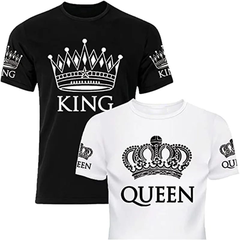 Matching Shirts for Couples Set for Him and Her King Queen T-Shirts Boyfriends Girlfriends Clothes Short Sleeve Graphic Tee Tops