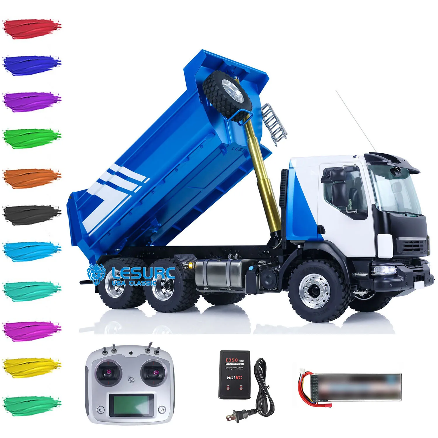 

Toys LESU 1/14 VM 6x6 Hydraulic RC Dumper Trucks Metal Remote Control 3Axles Tipper Painted Car Model With U-bucket Light Sound