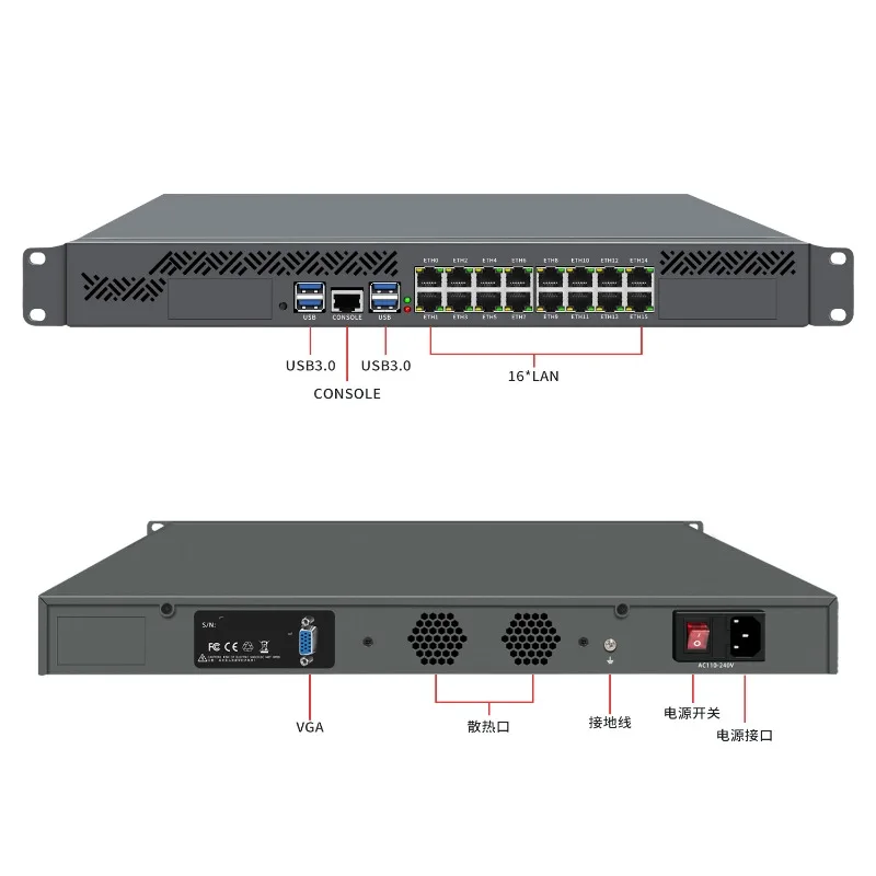 خادم توجيه ناعم E5 ros متعدد الخطوط 1U كمبيوتر صناعي مثبت على الرف لينكس أوبونتو سنتوس 44 كور، بوابة
