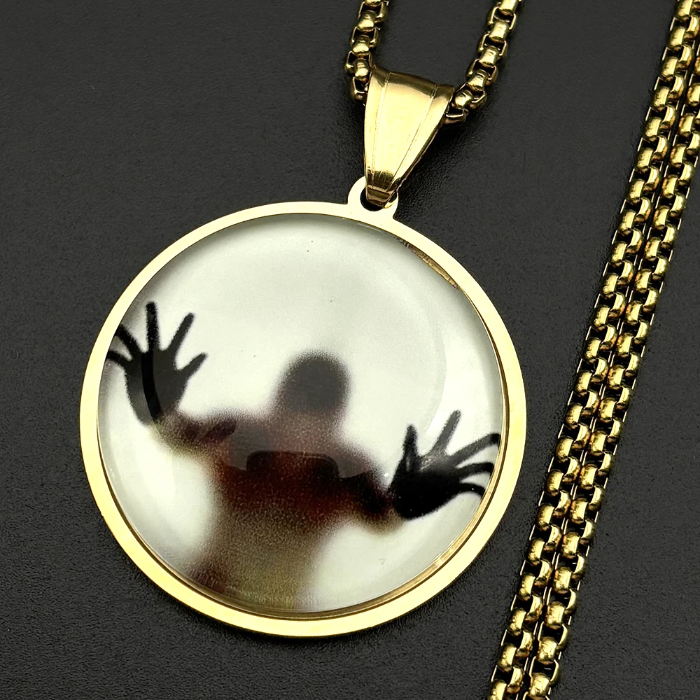 Eingeschlossene Schatten-Silhouette Anhänger-Halskette Gotischer Horror-Schmuck Schwarze Edelstahlkette Weirdcore Ästhetik Halloween-Geschenk – Detail 8