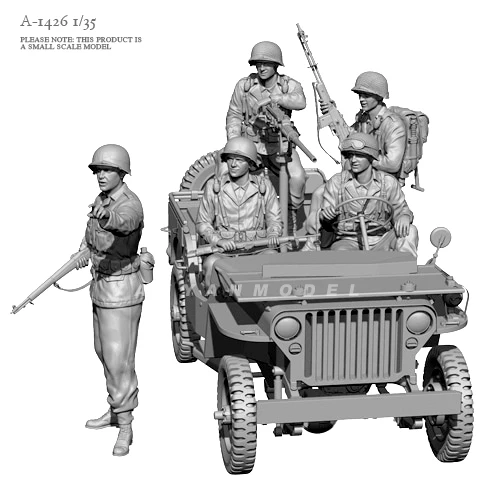 1/35 kit modello soldato in resina figura incolore e autoassemblata (5 soldati, senza veicoli).A-1426