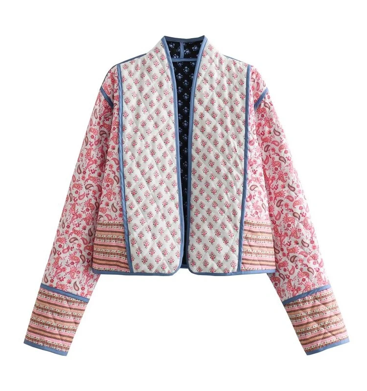 

Women's Autumn 2023 Design Slim Fit Long Sve Double Sided Wear Floral Print Cotton ort Jaet Versatile Commute Sle