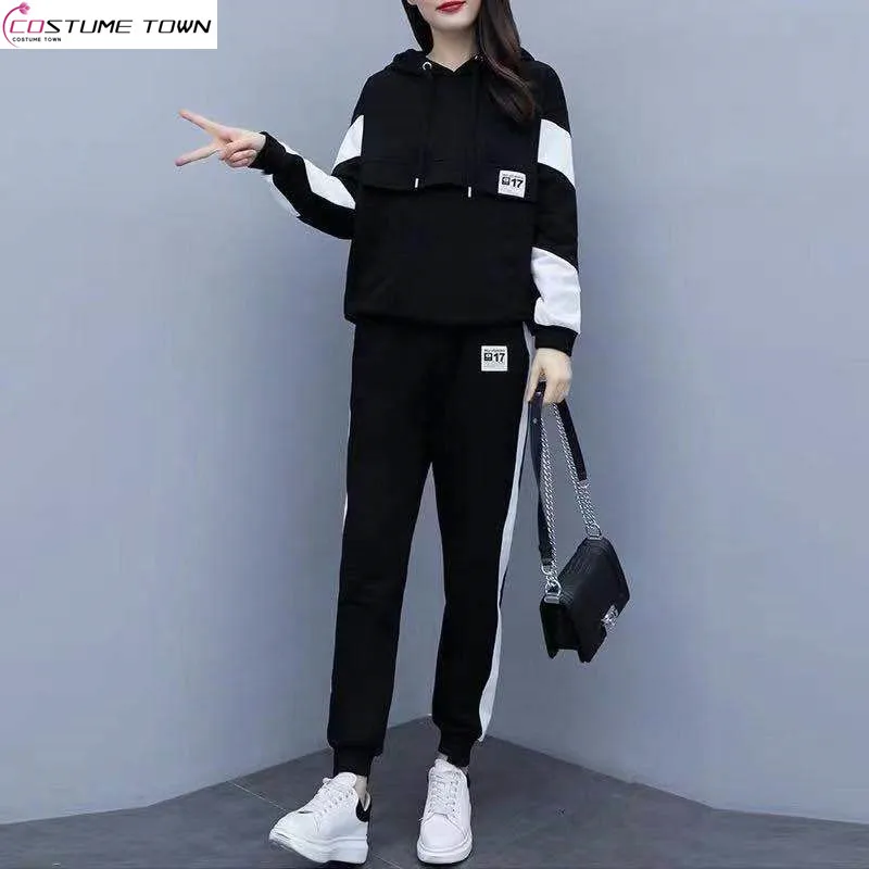 Tamanho grande moda feminina terno esportivo 2024 primavera e outono novo estilo moda solta casual manga comprida conjunto de duas peças