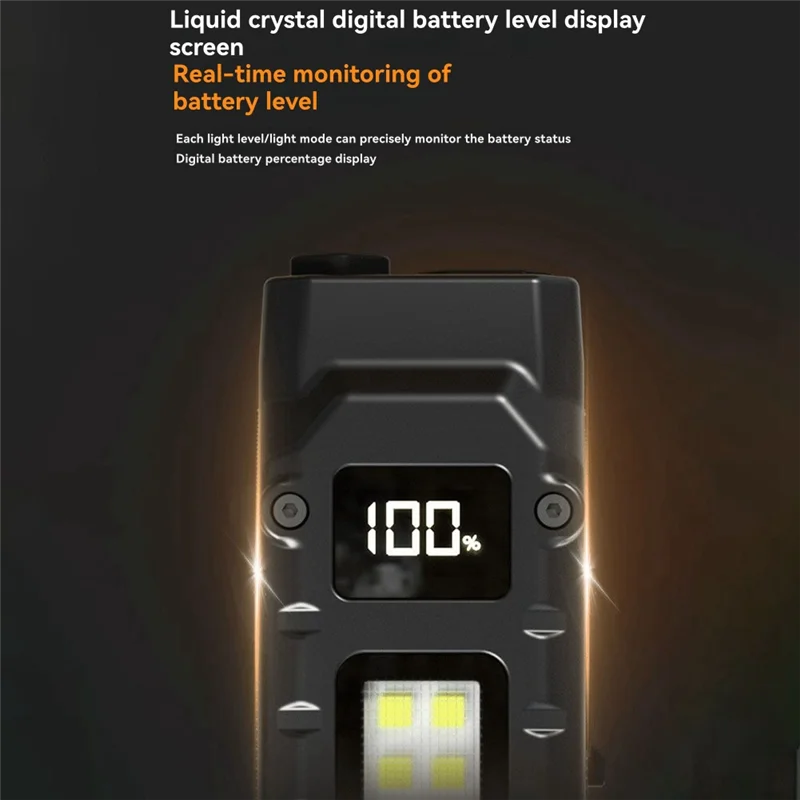 ABMI-Pocket LED Flat Flashlight Rechargeable Digital Display Dual-Switches Small Flashlight For Home& Camping,