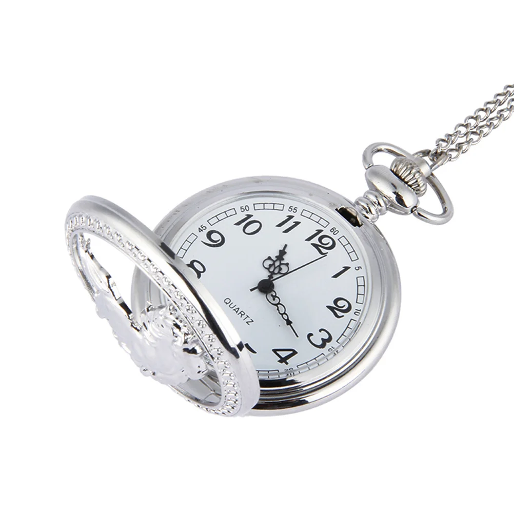 

Silver Pocket Watch With Chain Hanging Pendant Dust-Proof Cover Simple Design For Men Women Fashion Creative Classic