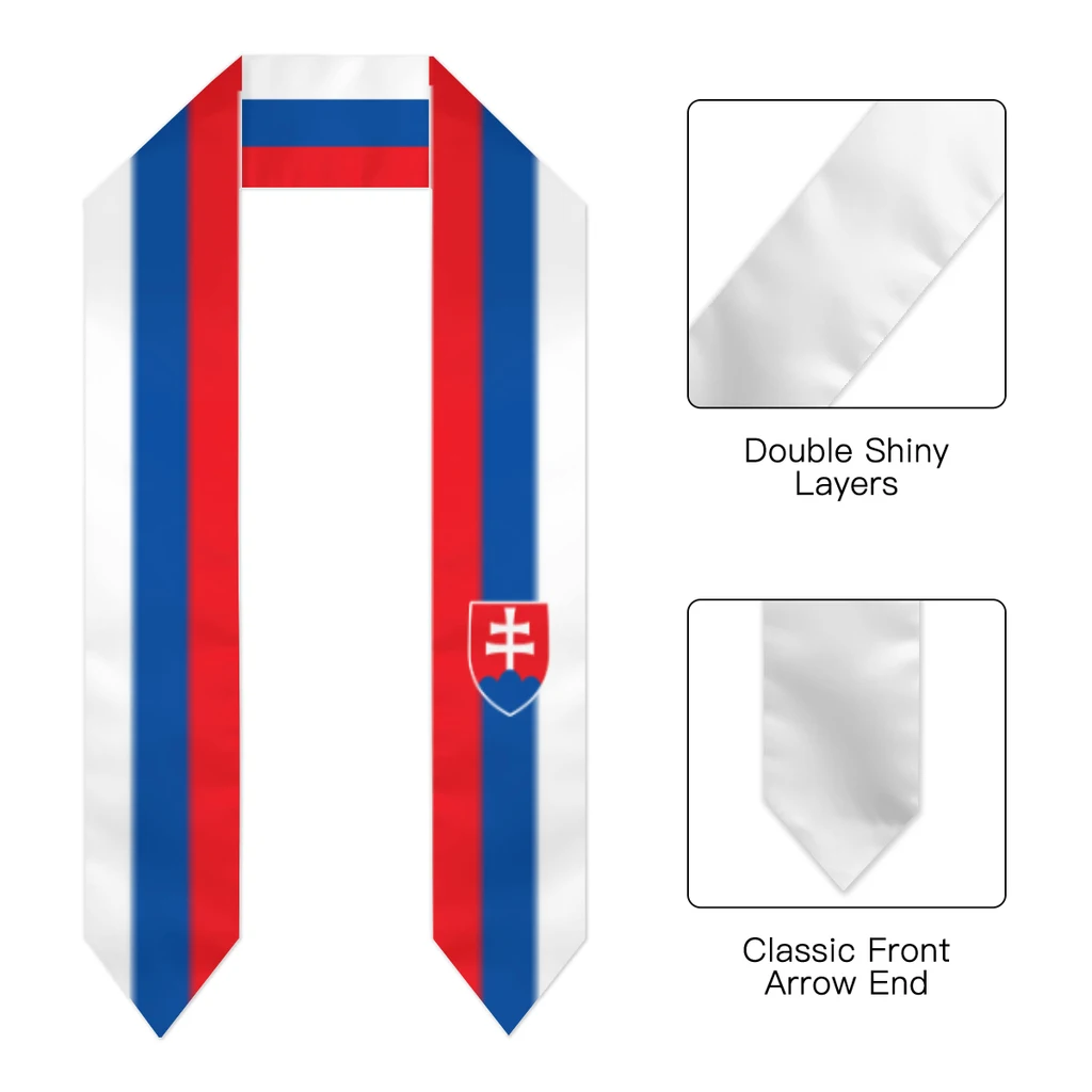 Graduation Sash Slovakia Flag scarf Shawl Stole Sapphire Blue with Star Stripe Bachelor Gown Accessory Ribbon 180*14cm