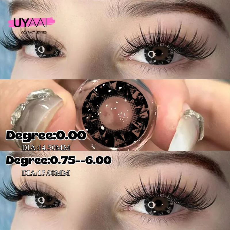 Bio-essence 1Pair Green Color Blue Contacts with Myopia Large Diameter Big Eyes Brown Lens Makeup Eyes Gray Cosmetic Pupils