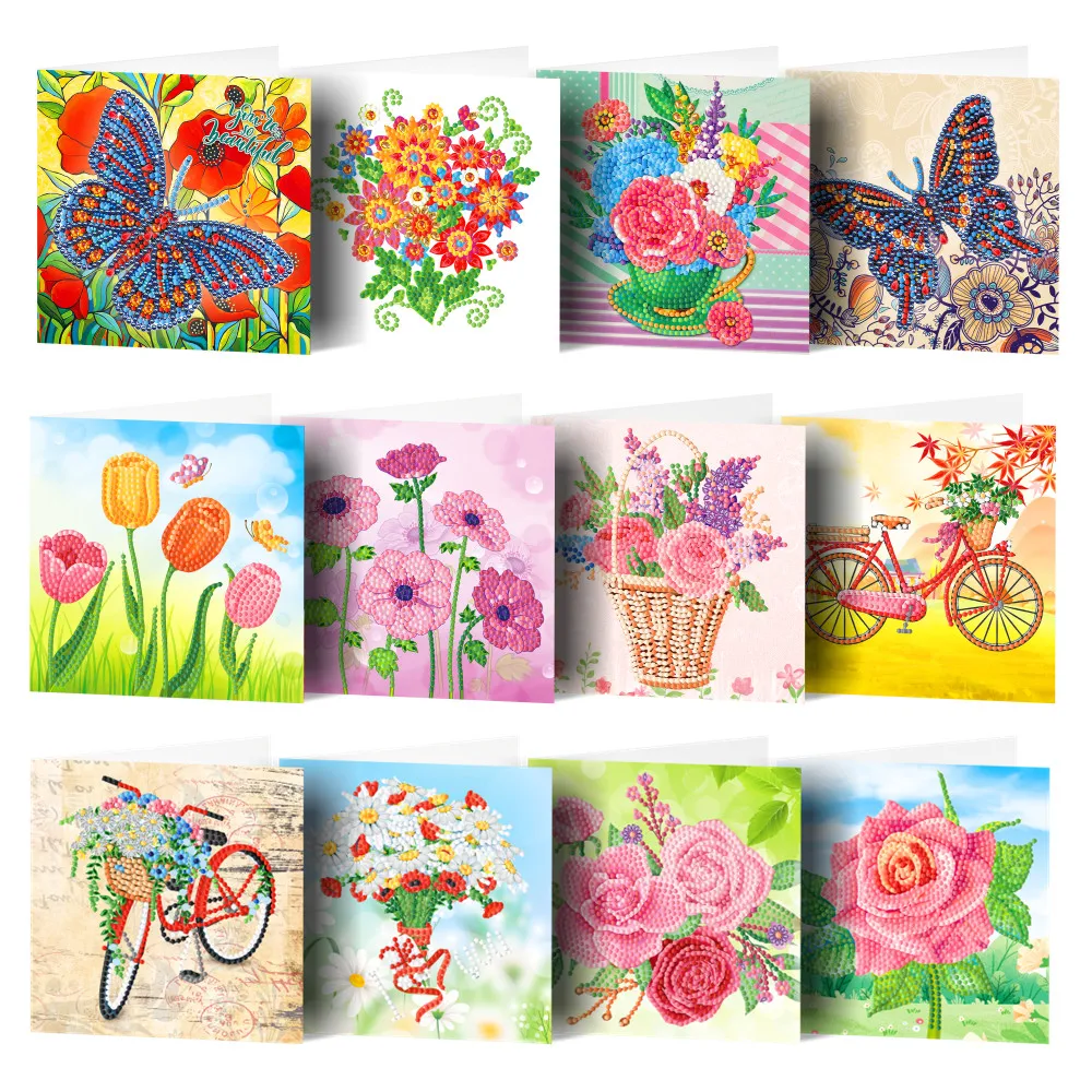 

5D Floral Greeting Cards Diamond Painting DIY Diamond Mosaic Kit Festive Envelopes Postcards Message Thank You Birthday Cards