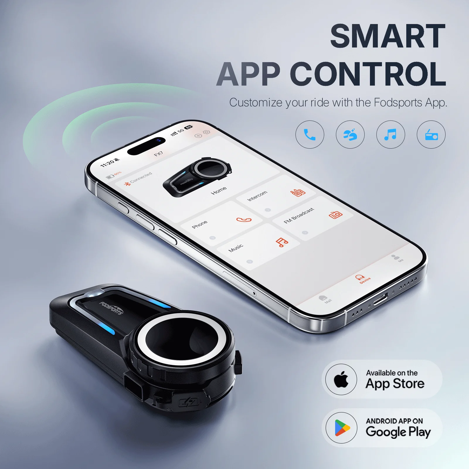 Fodsports FX7 Mesh Motorcycle Intercom Bluetooth Helmet Headset,Helmet Intercom,10 Riders 2000M,BT5.4,APP Connect.
