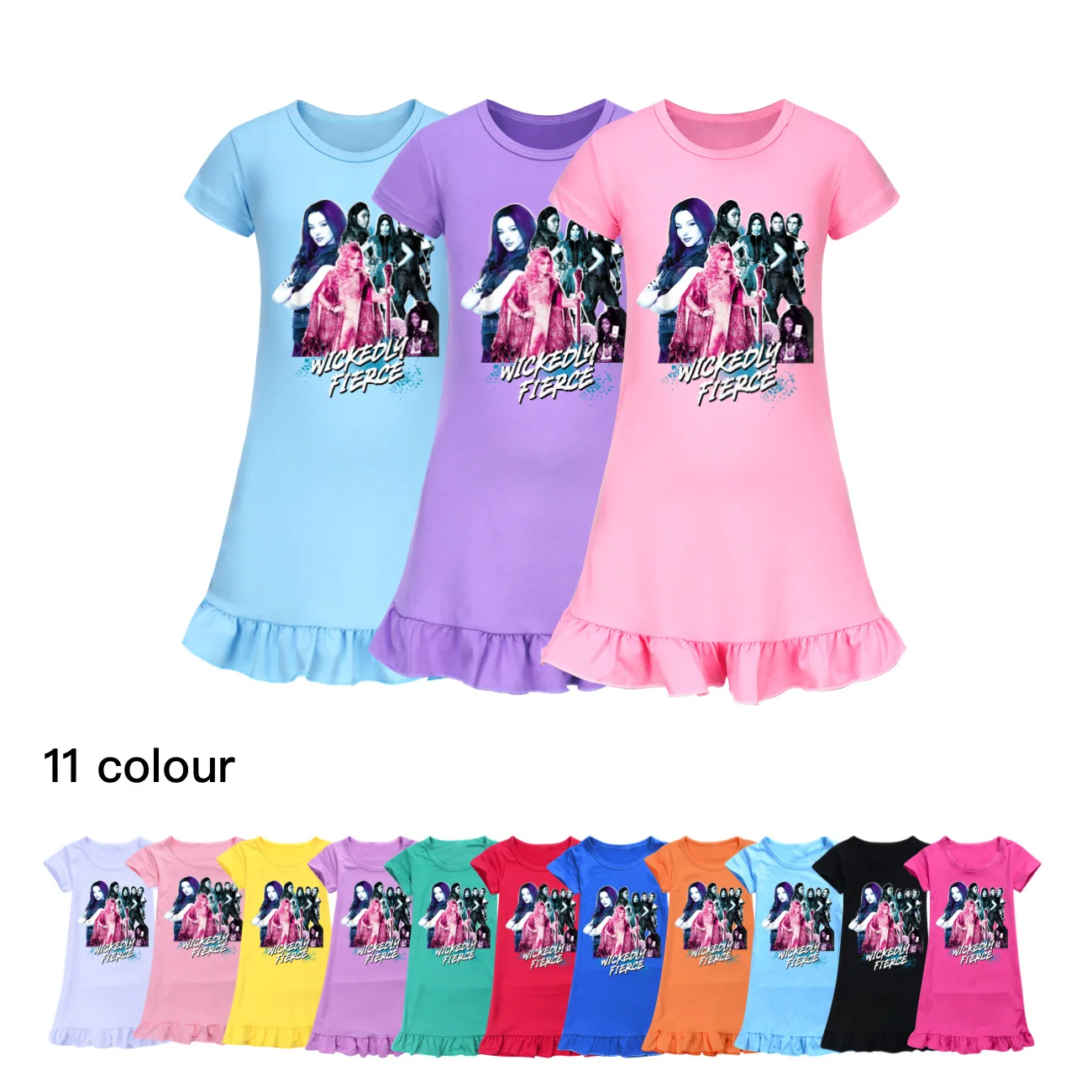 Summer Dress Girls Nightdress New Descendants 4 Clothes Pajamas Children's Clothing ShortSleeve Pajamas Dress Kids Family Wear