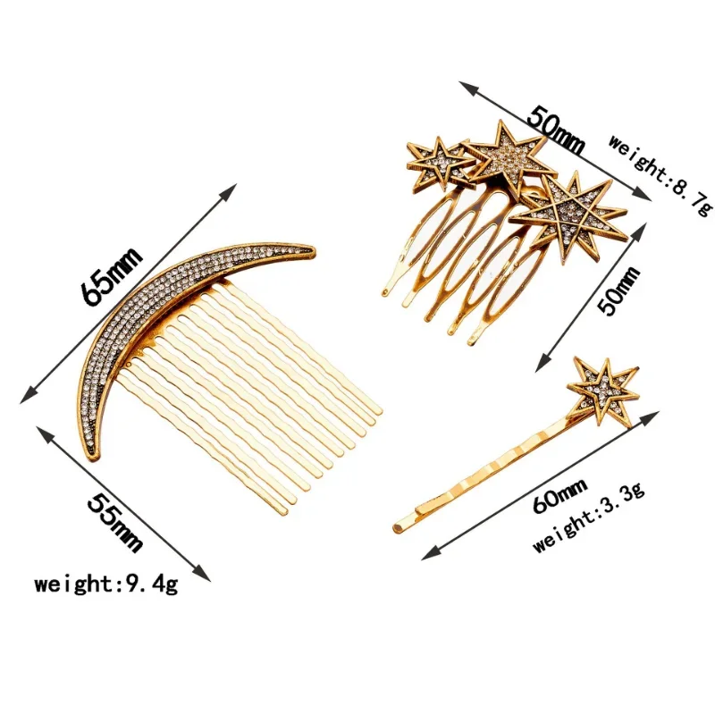 Hair Sticks Copper Metal Hairpin Moon Star Pattern Gold Retro Headwear for women Chinese Style Hair Styling Accessories