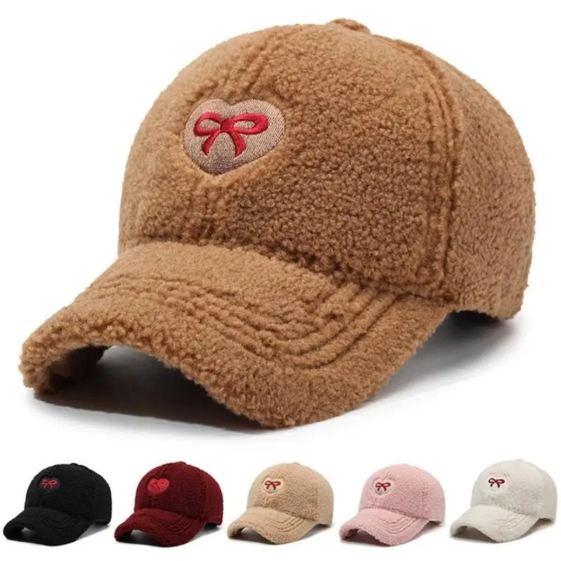 

652F Bowknot Baseball Hat for Girls Women Furry Casual Hat for Sports Gym Mountain Camping Hat Outdoor Activity
