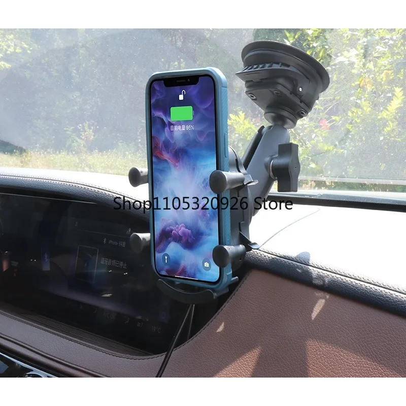 Anti-shake off-road car X-type wireless charging ball head bracket Apple Android 15W universal  charging X clip mobile phone