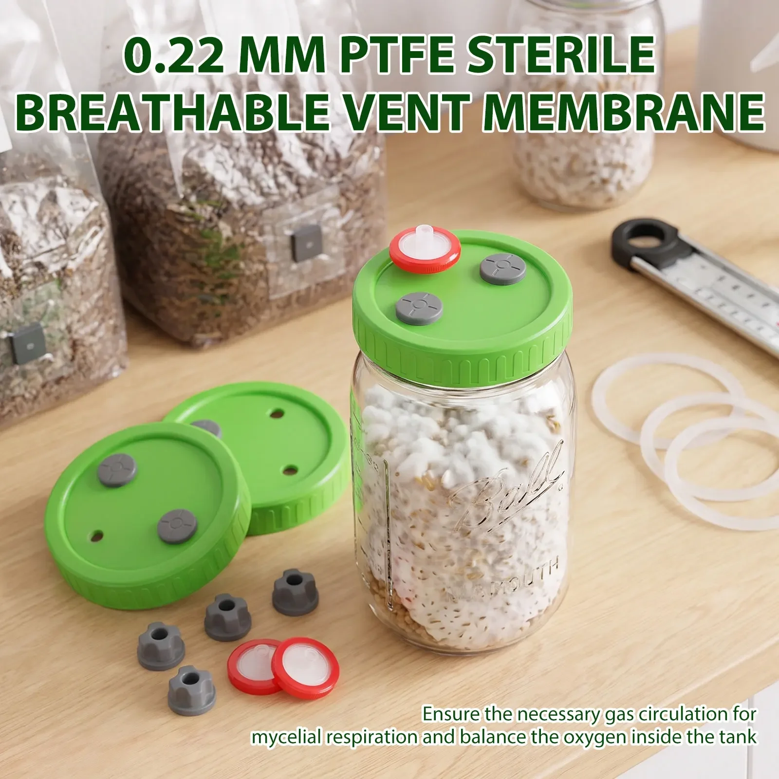 6 Stück 86mm Weithals-Einmachgläser mit Kunststoff-Deckel für Pilzzucht, 0,22μm PTFE-Filter und Gummistopfen, Flüssigkultur-Deckel – Detail 6