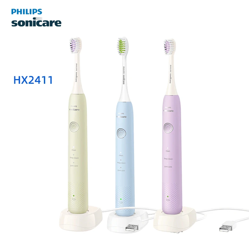 

PHILIPS New HX2411 Electric Toothbrush Sonicare Sound Waves USB Charge Long-Lasting Teeth Cleaning Brush 3 Modes Tooth Brushes